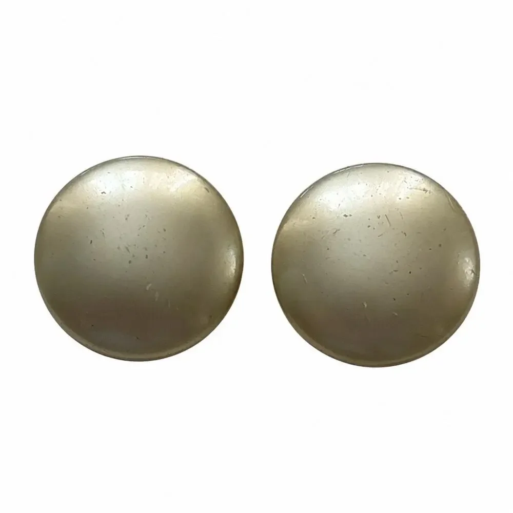 Mid Century Gold Tone Satin Pearl Domed Clip Ons